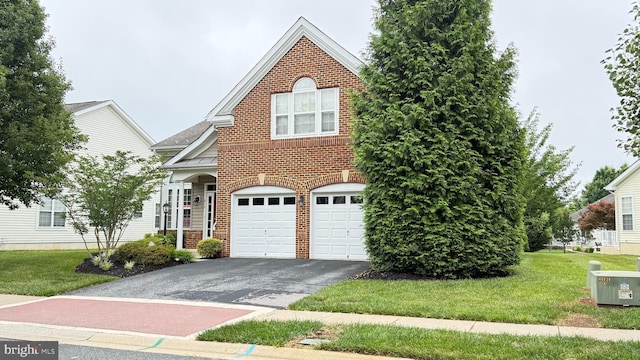 217 Smarty Jones Ter, Havre De Grace, MD 21078 - view of front facade featuring driveway, brick siding, an attached garage, and a front lawn