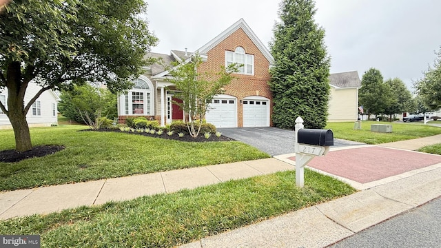 217 Smarty Jones Ter, Havre De Grace, MD 21078 - traditional-style house featuring brick siding, driveway, a garage, and a front yard