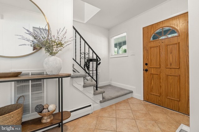 405 Frances Ave, Linwood, NJ 08221 - entrance foyer with stairway, baseboard heating, and tile patterned floors