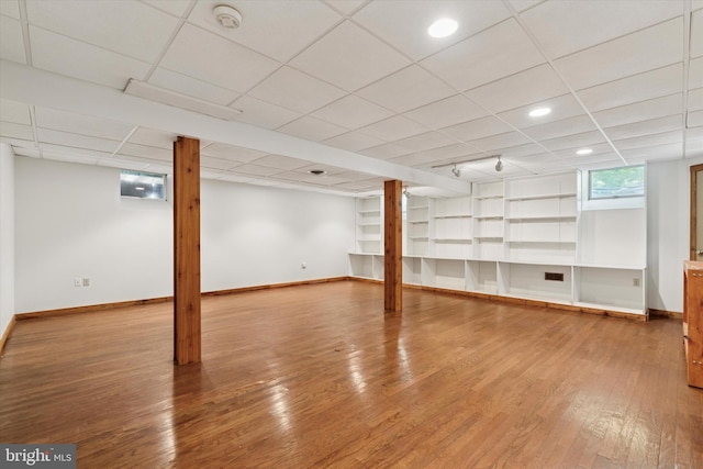 213 Willits Way, Glen Mills, PA 19342 - below grade area with wood finished floors, a paneled ceiling, built in shelves, and recessed lighting