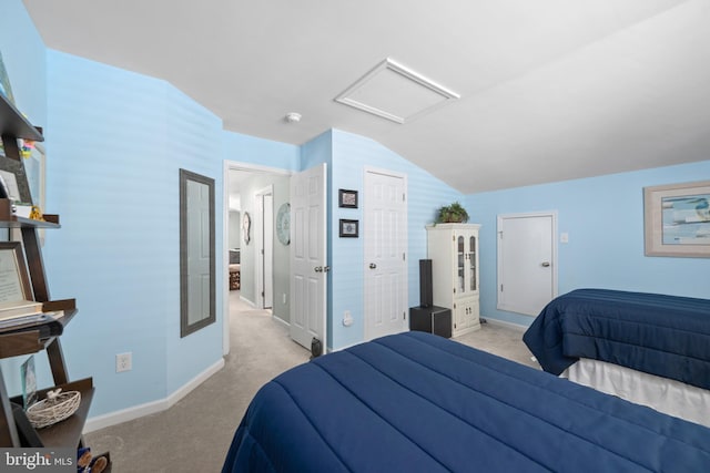 42 Ruddy Duck Ln, Bridgeville, DE 19933 - bedroom featuring attic access, light colored carpet, and lofted ceiling