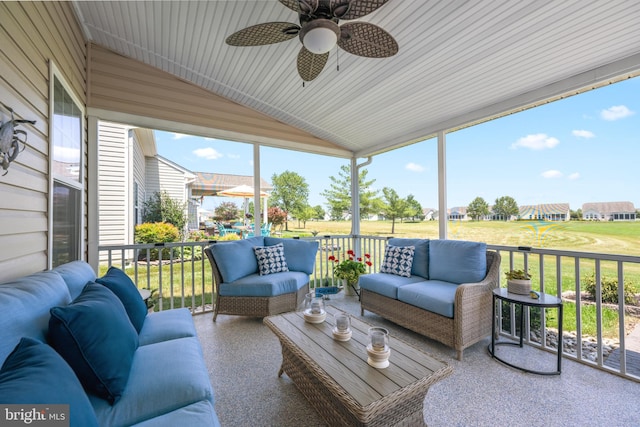 42 Ruddy Duck Ln, Bridgeville, DE 19933 - sunroom / solarium featuring an outdoor living space, ceiling fan, and vaulted ceiling