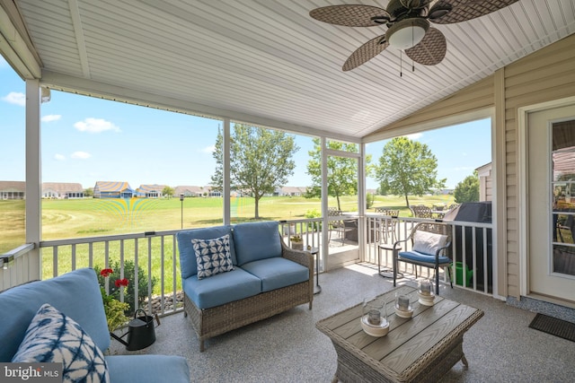 42 Ruddy Duck Ln, Bridgeville, DE 19933 - view of patio / terrace with ceiling fan, golf course view, outdoor lounge area, and a residential view