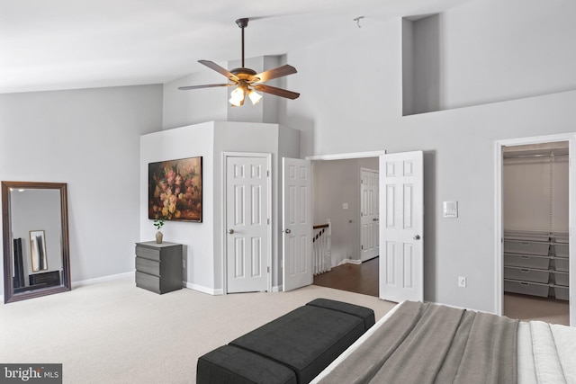 6692 Ordsall St, Alexandria, VA 22315 - bedroom with high vaulted ceiling, carpet flooring, a spacious closet, and a ceiling fan