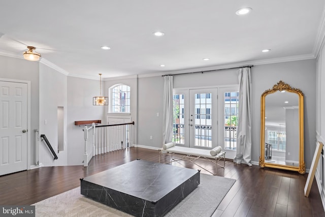 6692 Ordsall St, Alexandria, VA 22315 - living area with ornamental molding, wood finished floors, and recessed lighting