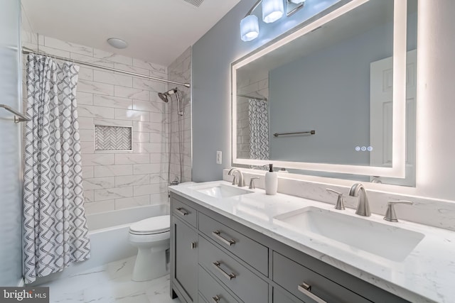 43865 Laurel Ridge Dr, Ashburn, VA 20147 - full bath with marble finish floors, double vanity, and shower / bath combo