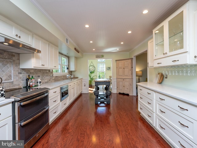 220 Rabbitt Rd, Gaithersburg, MD 20878 - kitchen featuring appliances with stainless steel finishes, recessed lighting, under cabinet range hood, light countertops, and white cabinetry