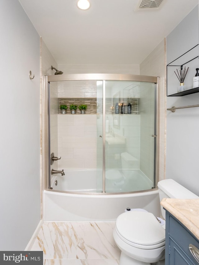 220 Rabbitt Rd, Gaithersburg, MD 20878 - full bathroom featuring vanity, bath / shower combo with glass door, and marble look tile flooring