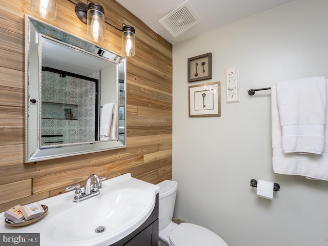 220 Rabbitt Rd, Gaithersburg, MD 20878 - full bath with vanity, a shower with shower door, and wooden walls
