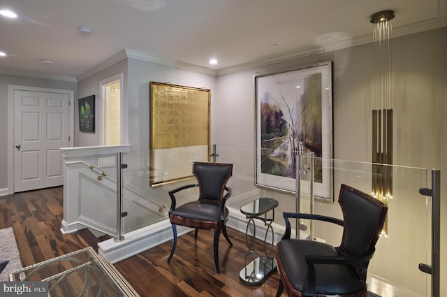 44 W Mechanic St, New Hope, PA 18938 - sitting room featuring dark wood finished floors, crown molding, and recessed lighting