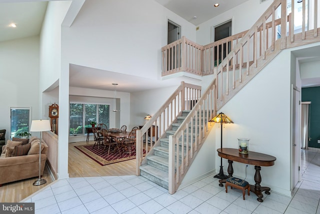 9 Sleepy Hollow Ln, West Windsor, NJ 08550 - stairs featuring a towering ceiling and recessed lighting