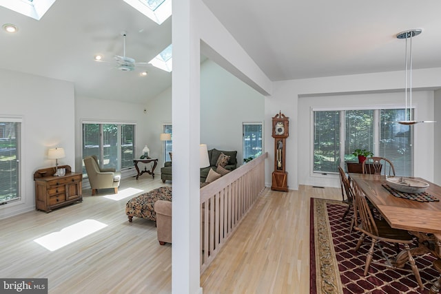 9 Sleepy Hollow Ln, West Windsor, NJ 08550 - living area with a skylight, a heating unit, light wood finished floors, recessed lighting, and high vaulted ceiling