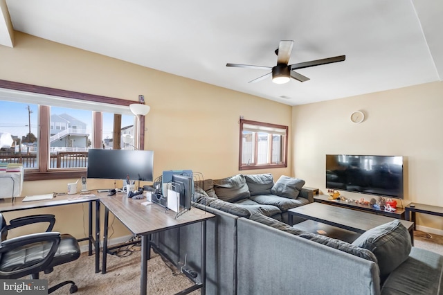 119 S Captains Dr, Little Egg Harbor Twp, NJ 08087 - carpeted living room featuring a ceiling fan and a desk