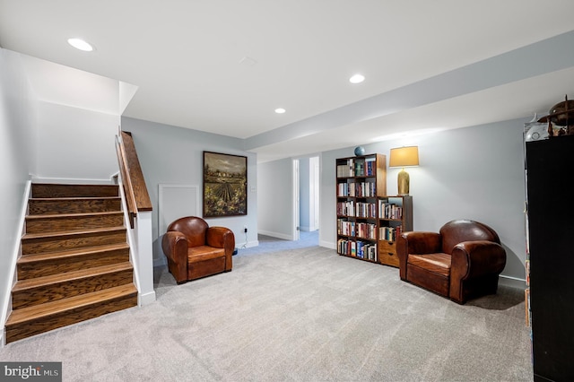 10309 E Hunter Valley Rd, Vienna, VA 22181 - sitting room featuring carpet, stairway, and recessed lighting