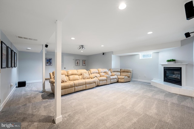 10309 E Hunter Valley Rd, Vienna, VA 22181 - carpeted living room featuring recessed lighting and a tile fireplace
