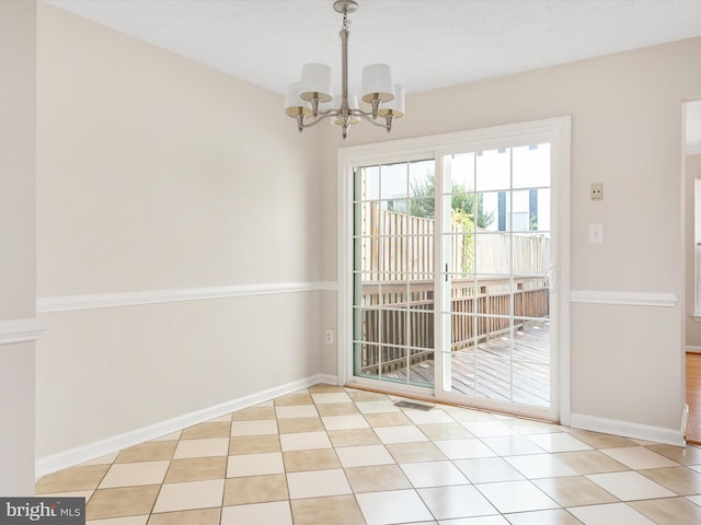 8730 Thornbrook Dr, Odenton, MD 21113 - unfurnished dining area featuring a chandelier and baseboards