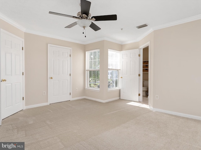 8730 Thornbrook Dr, Odenton, MD 21113 - unfurnished bedroom featuring light carpet, ornamental molding, and ceiling fan
