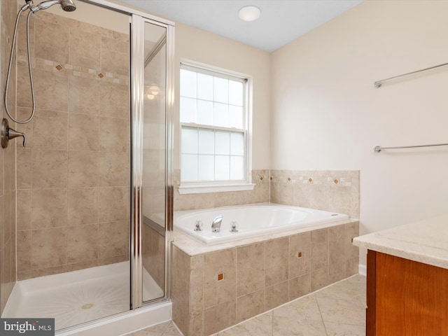 8730 Thornbrook Dr, Odenton, MD 21113 - full bathroom featuring a stall shower, a bath, and vanity