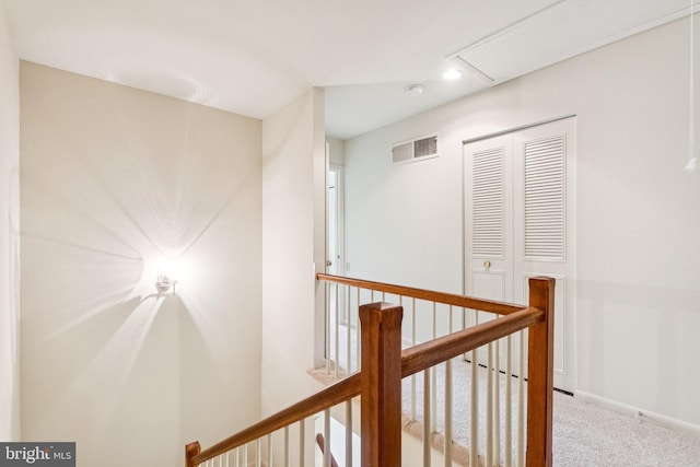 3357 S Leisure World Blvd Unit 96-C, Silver Spring, MD 20906 - hall featuring an upstairs landing, carpet floors, and recessed lighting