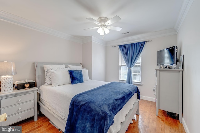 8 Ashley Ct, Stafford, VA 22554 - bedroom featuring ornamental molding, light wood-style flooring, and ceiling fan