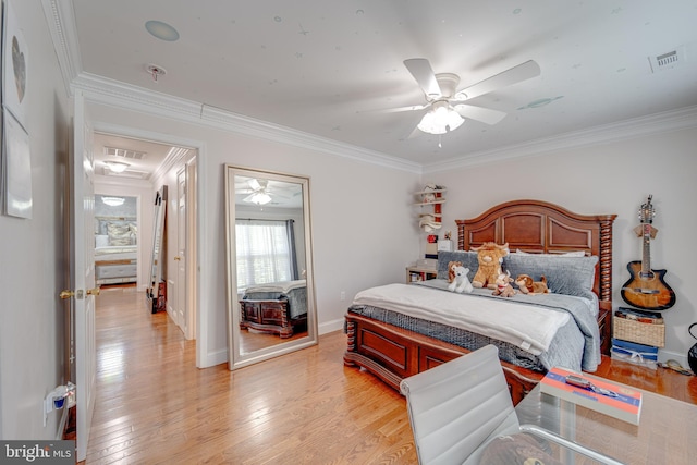 8 Ashley Ct, Stafford, VA 22554 - bedroom featuring crown molding, light wood-style flooring, and ceiling fan