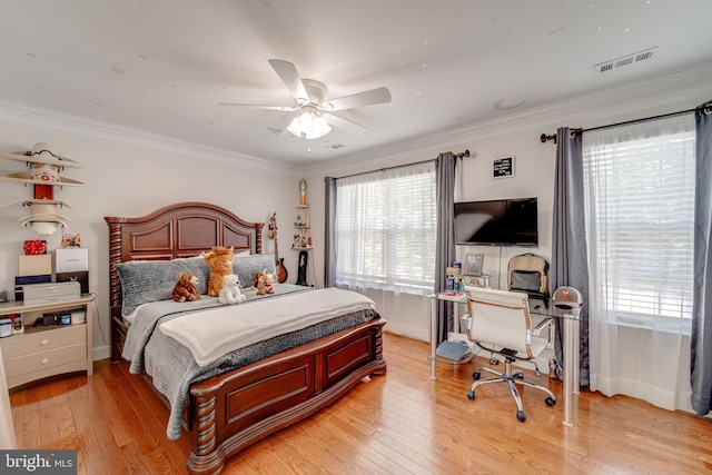 8 Ashley Ct, Stafford, VA 22554 - bedroom featuring crown molding, light wood-type flooring, an office area, and ceiling fan