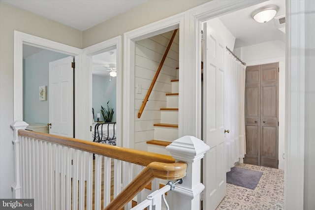 927 Drexel Ave, Drexel Hill, PA 19026 - staircase featuring a ceiling fan
