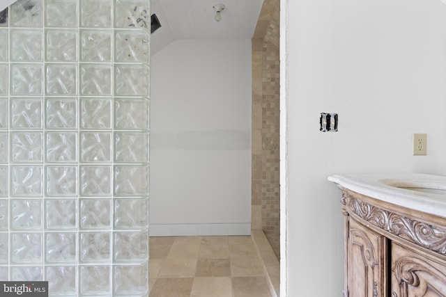 453 Bayard Rd, Kennett Square, PA 19348 - full bath with vanity, walk in shower, and lofted ceiling