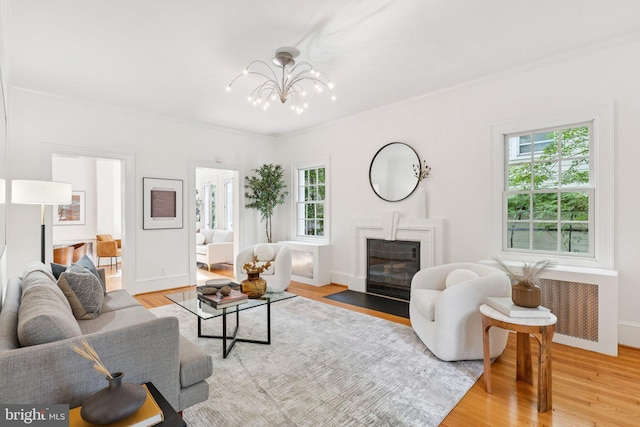 3518 35th St NW, Washington, DC 20016 - living area with plenty of natural light, light wood finished floors, crown molding, and a chandelier