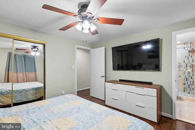 9304 Taverney Ter, Gaithersburg, MD 20879 - bedroom featuring a closet, dark wood-type flooring, and ceiling fan