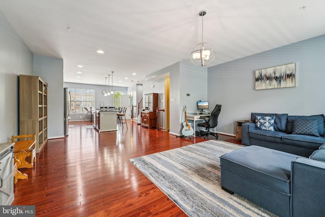 1108 Curtis Way, Glen Burnie, MD 21061 - living area with a desk, dark wood-style floors, a chandelier, and recessed lighting