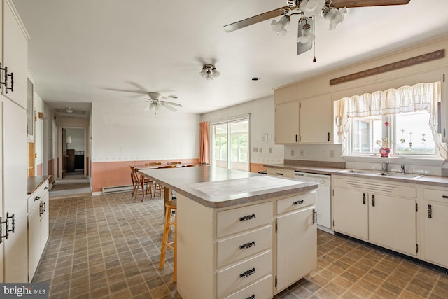 38 Skyview Ln, Lititz, PA 17543 - kitchen featuring a ceiling fan, white dishwasher, tile patterned floors, and a center island