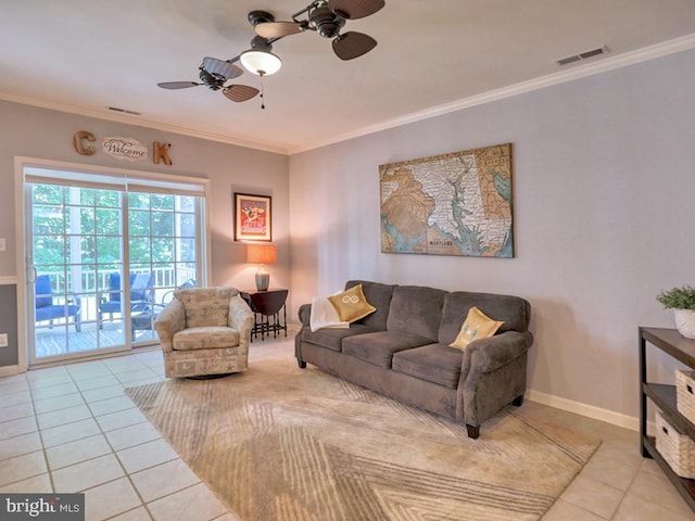 19988 Sandy Bottom Cir Unit 903, Rehoboth Beach, DE 19971 - tiled living room featuring ceiling fan and crown molding