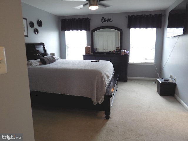 9545 Elizabeth Howe Ln, Owings Mills, MD 21117 - bedroom featuring light carpet, multiple windows, and ceiling fan