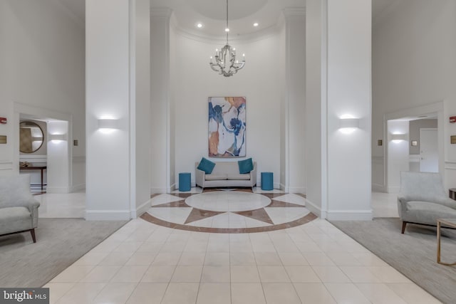 3835 9th St N Unit 1001W, Arlington, VA 22203 - building lobby featuring a high ceiling, ornamental molding, and recessed lighting