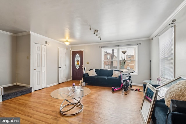 5349 Call Pl SE, Washington, DC 20019 - living room featuring wood finished floors, track lighting, and ornamental molding