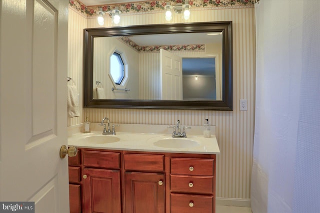 1339 Georgetown Cir, Carlisle, PA 17013 - full bathroom featuring wallpapered walls and double vanity