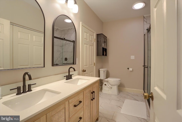 1339 Georgetown Cir, Carlisle, PA 17013 - bathroom featuring marble finish floors, a stall shower, and double vanity