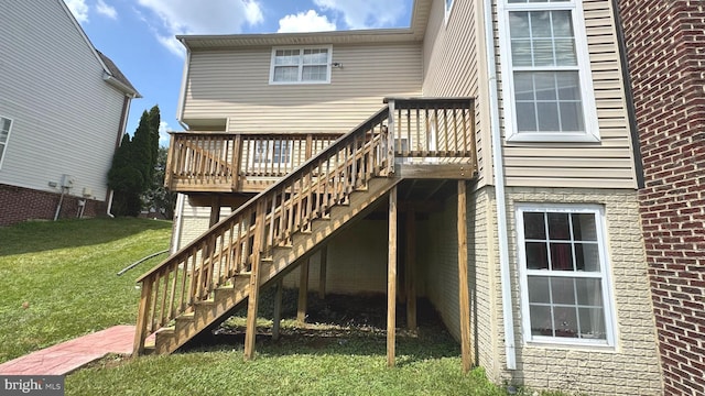 10005 Erion Ct, Bowie, MD 20721 - back of house featuring stairs, a wooden deck, and a lawn