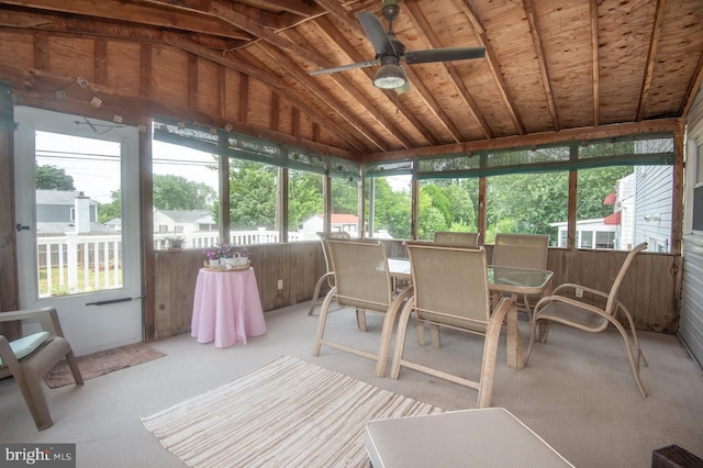 103 David Rd, Wilmington, DE 19804 - sunroom with lofted ceiling, plenty of natural light, a ceiling fan, and outdoor dining area