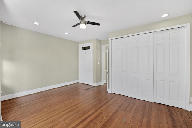 1223 Euclid St NW, Washington, DC 20009 - unfurnished bedroom with hardwood / wood-style flooring, a closet, recessed lighting, and a ceiling fan