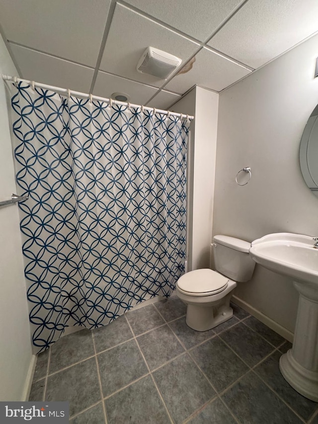 1809 Labrott Ln, Annapolis, MD 21401 - full bath featuring tile patterned floors, a drop ceiling, and a shower with shower curtain