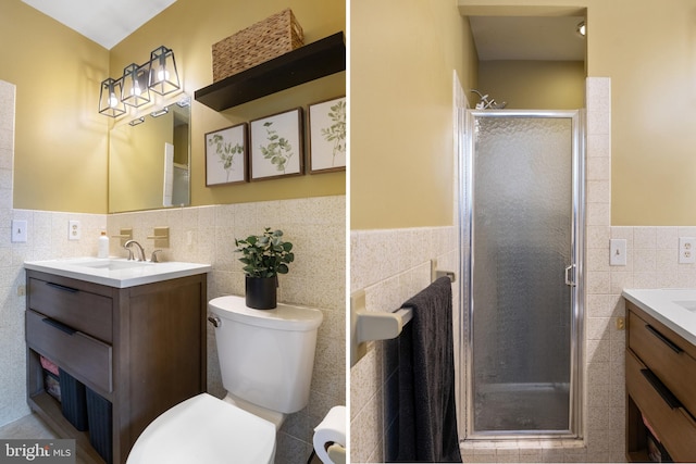 1965 Niagara Ln, York, PA 17408 - bathroom with tile walls, vanity, wainscoting, and a shower stall