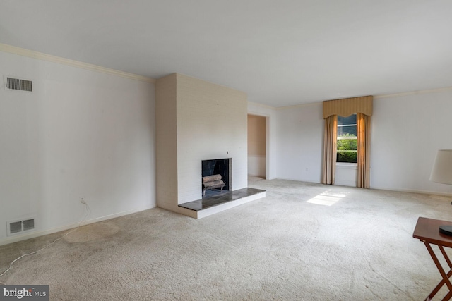 4901 Ashby St NW, Washington, DC 20007 - unfurnished living room featuring carpet flooring, a multi sided fireplace, and crown molding