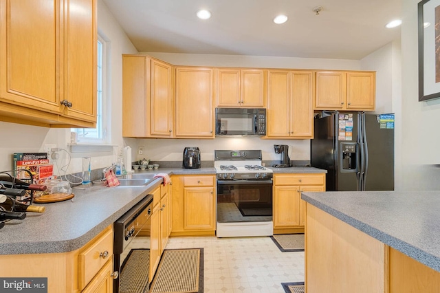 13663 Harvest Glen Way, Germantown, MD 20874 - kitchen featuring black appliances, light brown cabinets, light floors, and recessed lighting