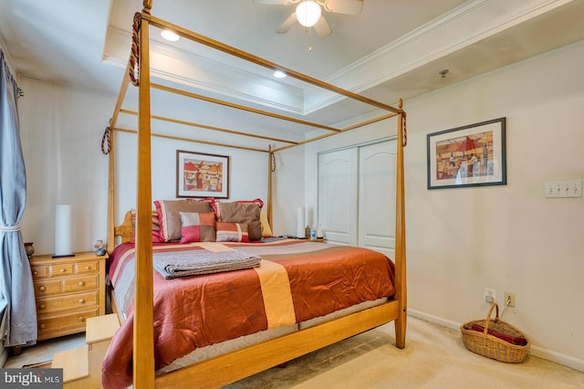 13663 Harvest Glen Way, Germantown, MD 20874 - carpeted bedroom with crown molding, a closet, and recessed lighting