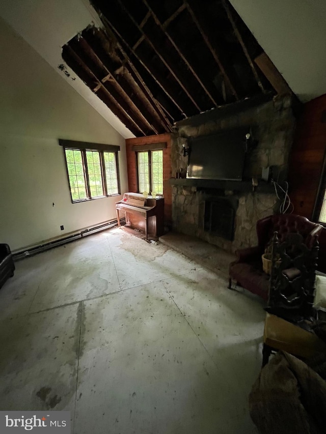 93 Jacobs Creek Rd, Ewing, NJ 08628 - unfurnished living room with baseboard heating and lofted ceiling