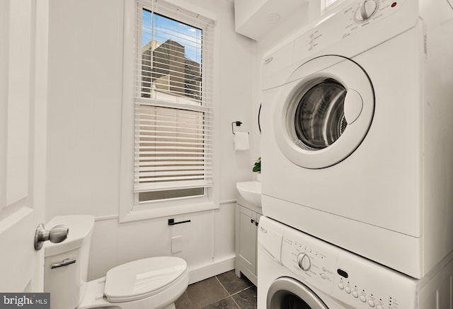 1371 Perry Pl NW, Washington, DC 20010 - bathroom featuring stacked washer / drying machine and vanity