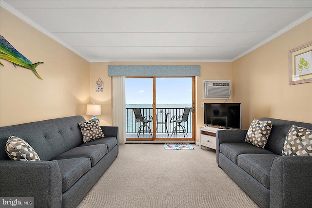778 94th St Unit 205, Ocean City, MD 21842 - carpeted living room with ornamental molding and a wall unit AC
