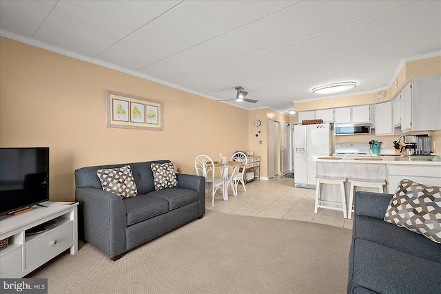 778 94th St Unit 205, Ocean City, MD 21842 - living room with crown molding, light tile patterned floors, and light colored carpet